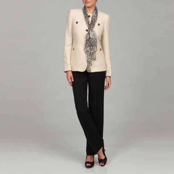 Kasper Women's Stone Button Embellished Tweed Pant Suit - 14054579