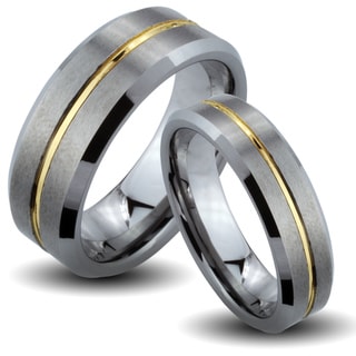 ... Carbide Two-tone Goldplated Center Groove His and Her Wedding Band Set