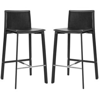 Safavieh Madison Ave 30-inch Black Leather Bar Stool (Set of 2)