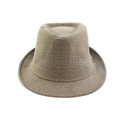 Faddism Taupe/ White Plaid Fedora Hat