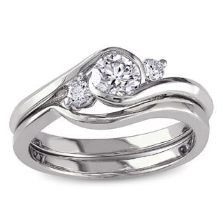 Miadora 10k White Gold 1/2ct TDW Round Bezel Diamond Bridal Set (G-H, I1-I2)