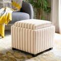 Broadway Single Tray Stripe Beige/Ivory Cotton Storage Ottoman
