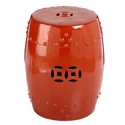 --->  Handmade Red Cinnabar Porcelain Garden Stool (China)