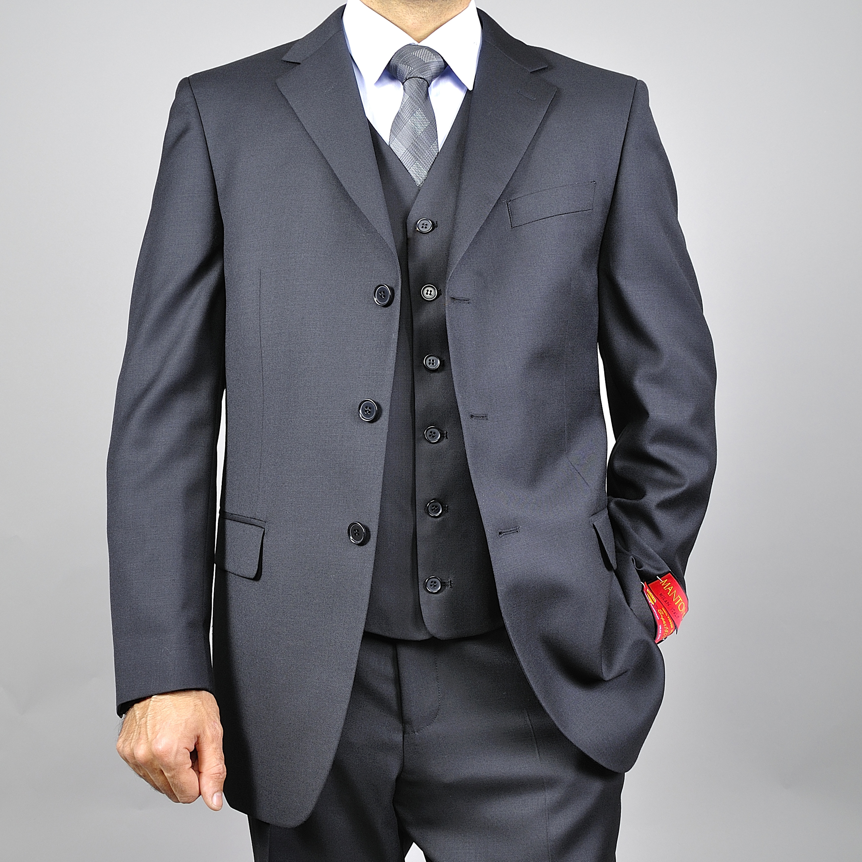 Black 3-Piece Vested Suit - 14063277 - Overstock.com Shopping - Big 