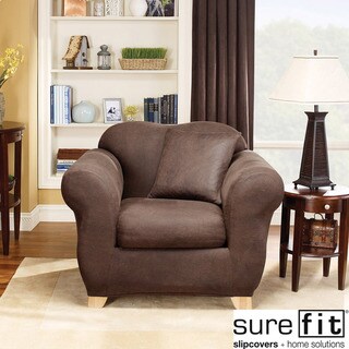 Click to Enlarge for Sure Fit Stretch Leather 2-Piece Chair Slipcover Sure Fit Stretch Leather 2-Piece Chair Slipcover-Image