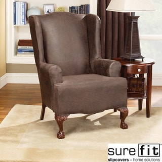 Stretch Faux-leather Wing Chair Slipcover-Image