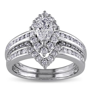 Miadora 14k Gold 1 1/2ct TDW Marquise Halo Diamond Bridal Set (G-H, I1-I2)