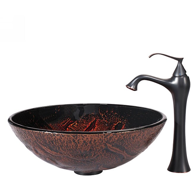 Kraus Bathroom Combo Set Callisto Glass Vessel Sink and Riviera Faucet
