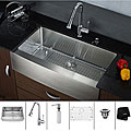 Kraus 33 inch Farmhouse Single Bowl Stainless Steel Kitchen Sink with Chrome Kitchen Faucet and Soap Dispenser