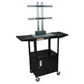 Luxor Black Flat Panel AV Cart with Cabinet and Foldable Side Shelves