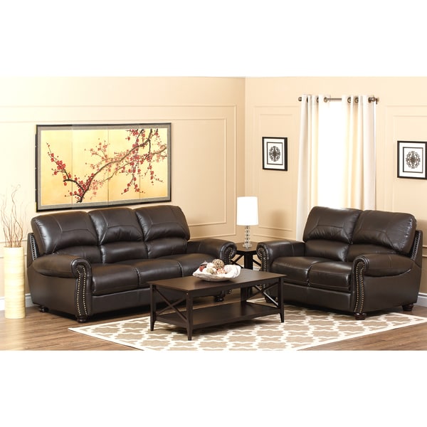 ABBYSON LIVING Monaco Premium Top-grain Leather Sofa And Loveseat ...