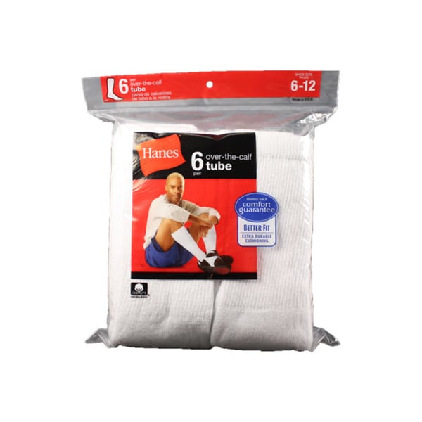 Hanes Men's White OvertheCalf Tube Socks (Pack of 6) 14071154