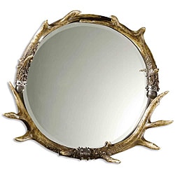Best Shopping Brown/Ivory Round Stag Horn Framed Mirror