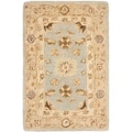 Hand-made Farahan Blue/ Sage Hand-spun Wool Rug (2' x 3')
