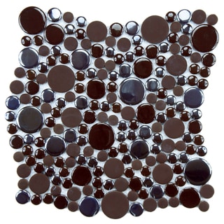 (>_<)  SomerTile 11.25x12-inch Posh Bubble Brown Porcelain Mosaic Tiles (Set of 10)