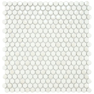Low Price SomerTile 11.25x12-inch Posh Penny Round White Porcelain Mosaic Tiles (Set of 10)