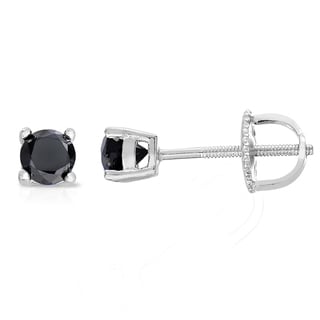 Finesque Sterling Silver Black Diamond Stud Earrings