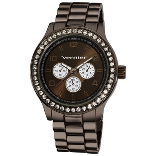 Vernier Women's V11088 Gun Metal Chrono Look Glitz Bracelet Quartz Watch