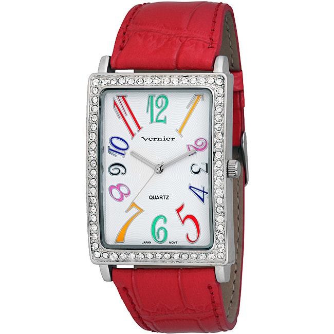 Vernier Women's 'V1033' Coral Red MultiColored Numerals Watch