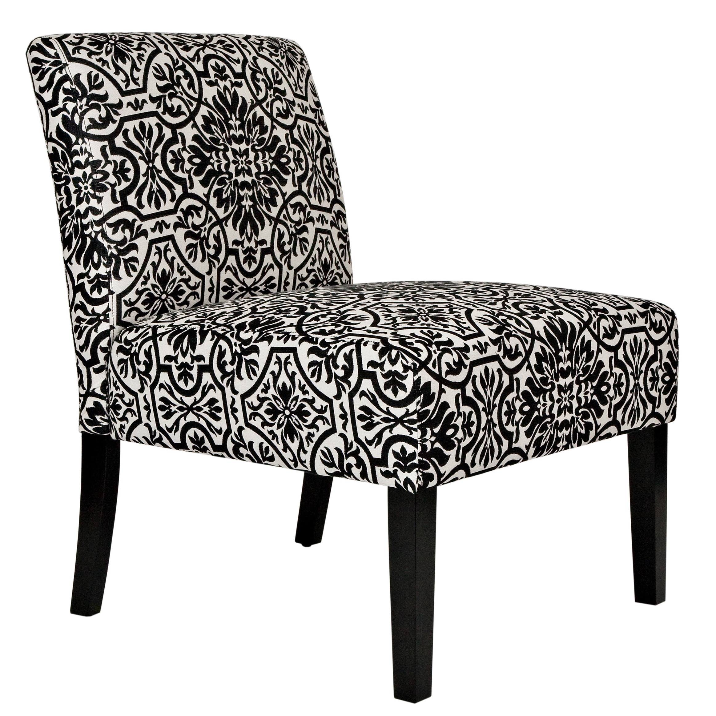 angeloHOME Bradstreet Black and White Damask Upholstered Armless Chair
