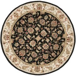 Hand-hooked Chelsea Tabriz Black/ Ivory Wool Rug (4' Round)