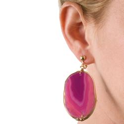 Goldtone Wire-wrapped Genuine Pink Sliced Agate Earrings