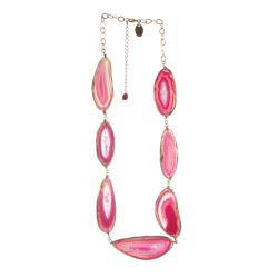 Goldtone Wire-wrapped Pink Sliced Agate Necklace