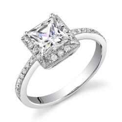 18k White Gold 3/4ct TDW Diamond Princess Cut Halo Engagement Ring (H, SI1-SI2)
