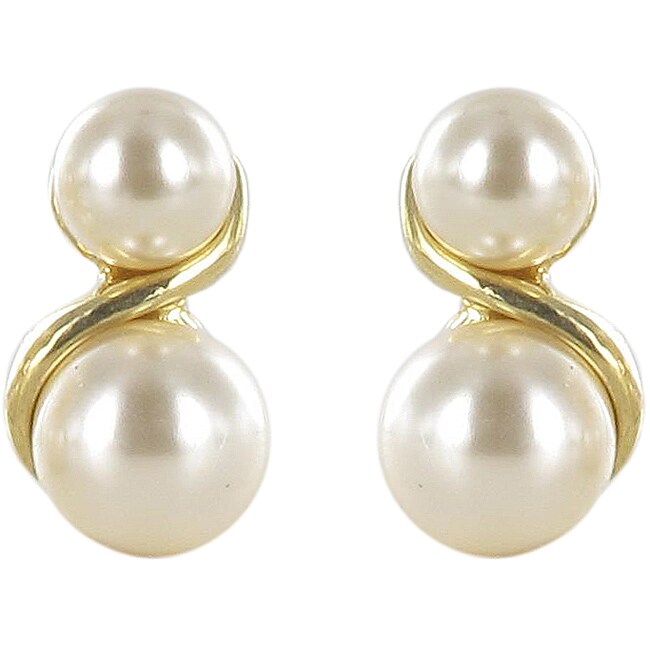 Roman Goldtone White Faux Pearl Figure Eight Earrings Overstock