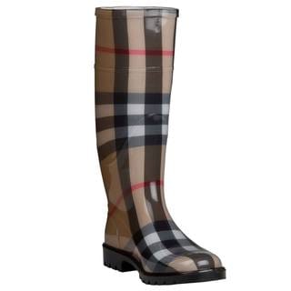 Burberry 3201798 Women's Beige House-check Mid-calf Rubber Rain Boots