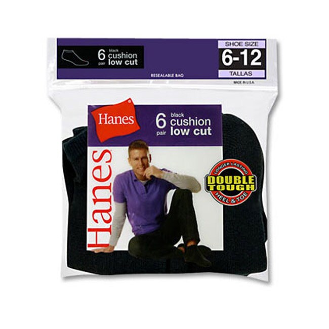 Hanes Classics Men's Cushion Lowcut Black Socks (Pack of 6) 14093964
