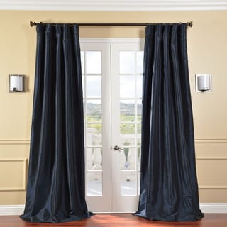 Solid Faux Silk Taffeta Navy Blue 84-inch Curtain Panel