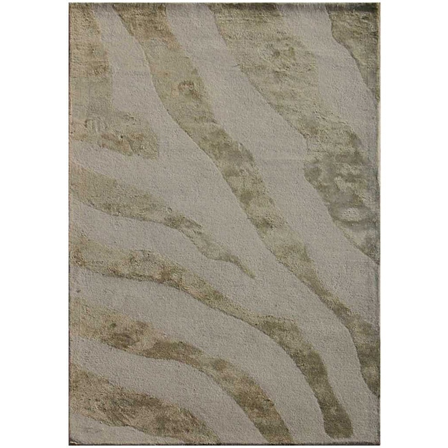 Handtufted Wool and Art Silk Grey Zebra Print Rug (2' x 3