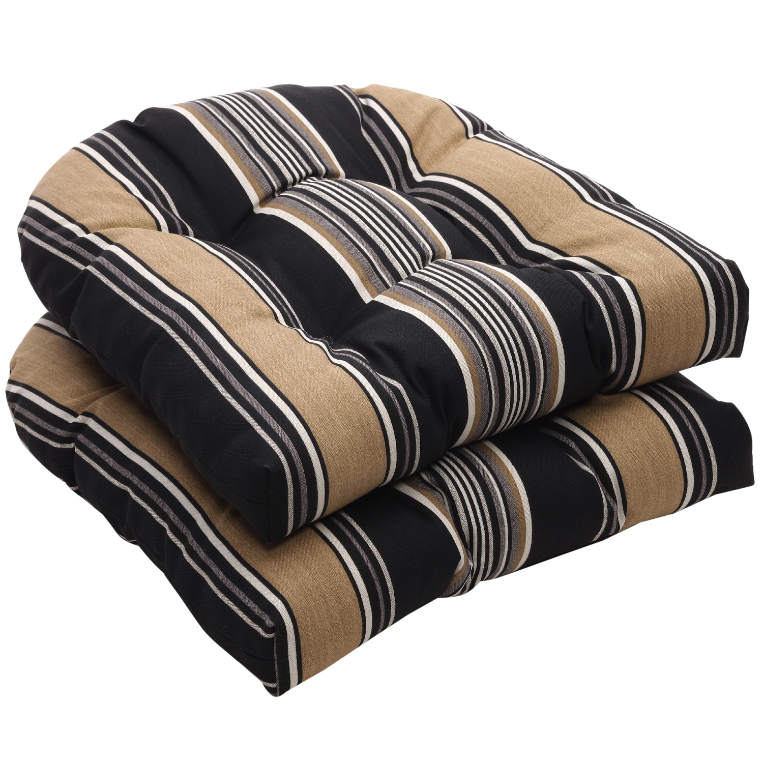 Outdoor Black and Tan Stripe Wicker Seat Cushions (Set of 2 