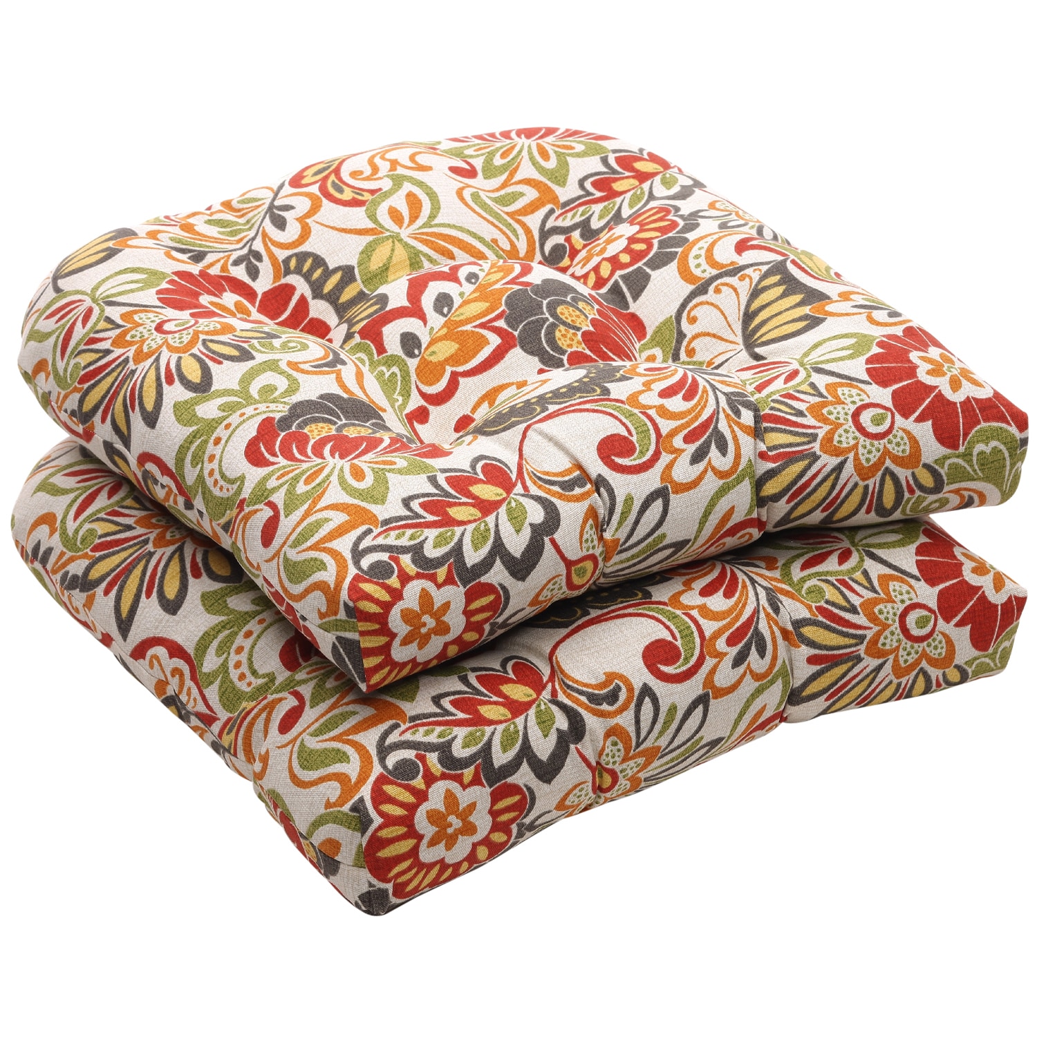 Outdoor Multicolored Floral Wicker Seat Cushions Set of 2 