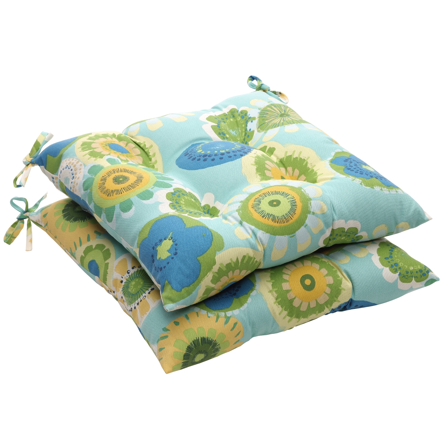 Blue/ Green Floral Outdoor Tufted Seat Cushions (Set of 2) Overstock™ Shopping Big Discounts