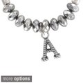 Roman Silvertone Initial Rope Beaded Antiqued Stretch Bracelet
