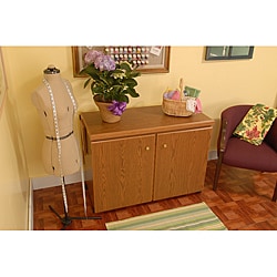 Arrow Sewing Cabinet Bertha Oak Finish Sewing Machine Airlift with Sewing Kit Organizer-Image