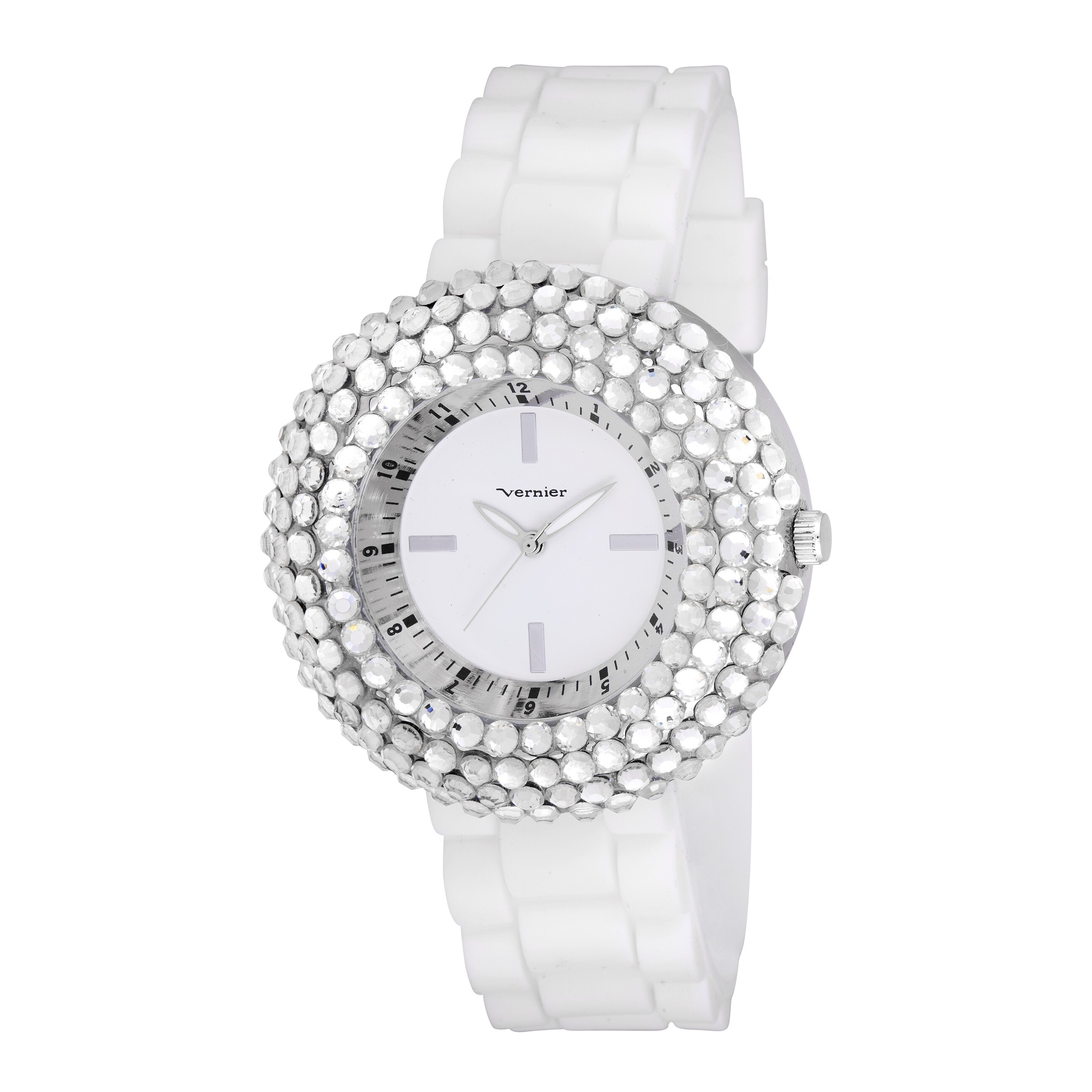 Vernier Woman's V11058WT Crystal Stone Bezel Watch