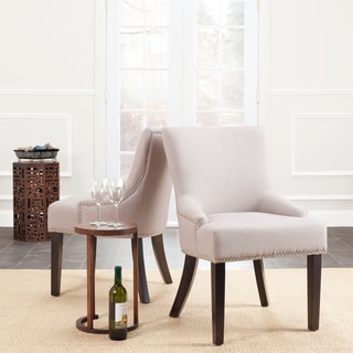 Best Shopping Safavieh Loire Set of Two Beige Linen Nailhead Espresso Dining Chairs