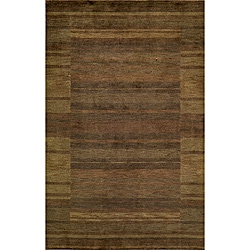 (>_<)  Hand-loomed Loft Brown Gabbeh Wool Border Rug (9'6 x 13'6)