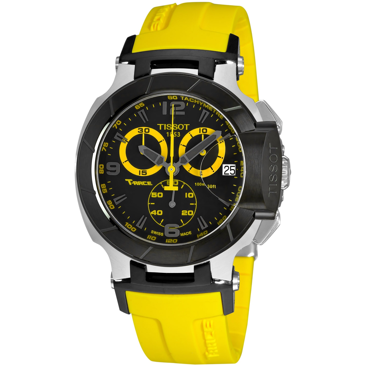 Tissot Men S T Race Black Dial Chronograph Yellow Strap Watch 14121743