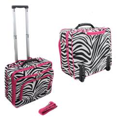 World Traveler Pink Zebra Print Polyester Rolling Laptop Tote