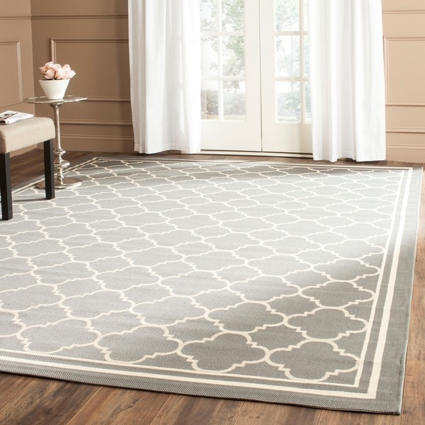 Safavieh Poolside Anthracite/ Beige Indoor Outdoor Rug (6'7 x 9'6