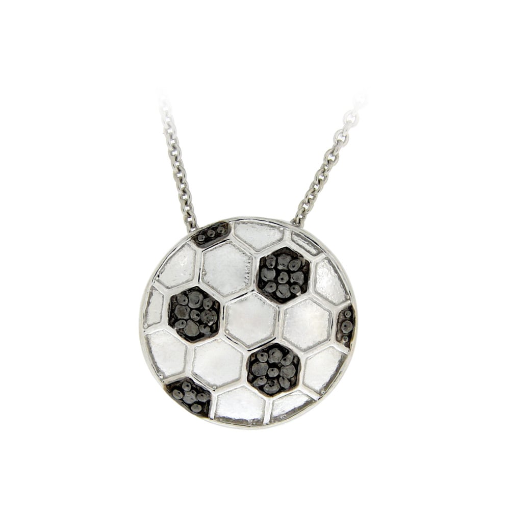 DB Designs Sterling Silver Black Diamond Accent Soccer Ball Necklace 14138721