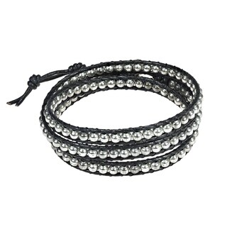 Sublime Metallic Round Beads Triple Wrap Leather Bracelet (Thailand)