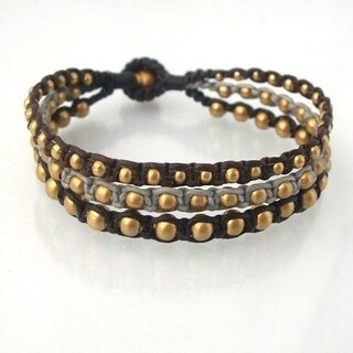 Majestic Brass Beads Cotton Rope Three Strand Bracelet (Thailand)