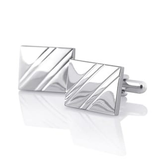 Elegant Silver Rhodium-plated PVC Square Diagonal Ribbed Cufflinks