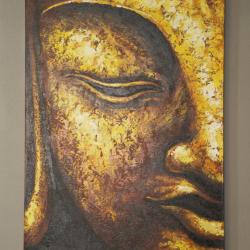 Online Specials  Acrylic Canvas 'Golden Profile' Painting (Indonesia)