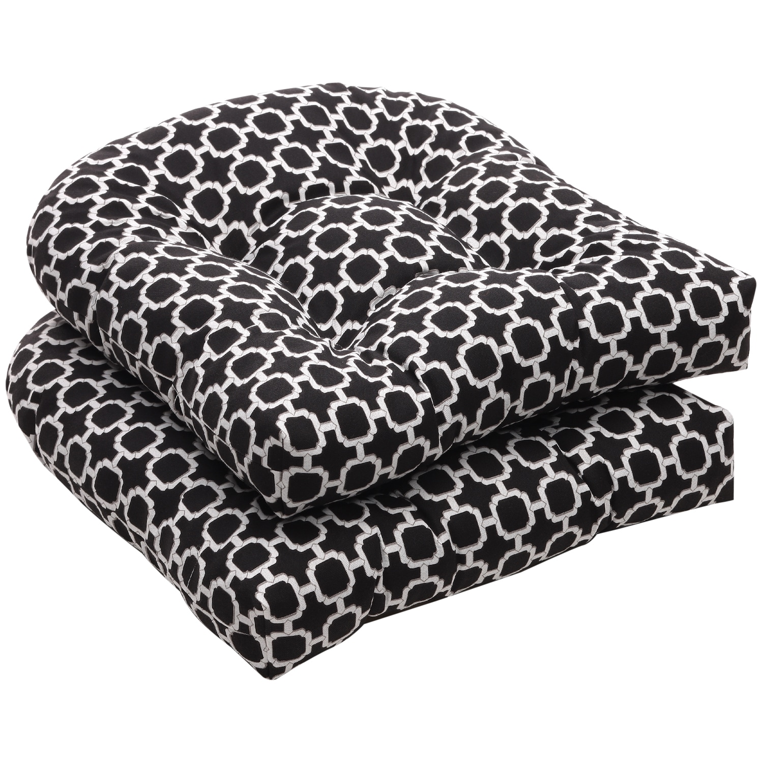 Pillow Perfect Outdoor Geometric Black/ White Wicker Seat Cushions (Set